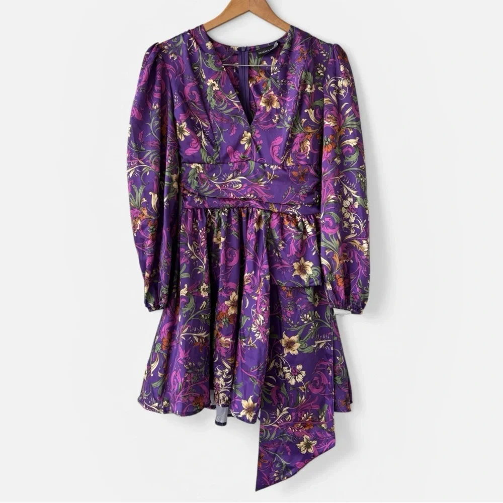 Vanessa Scott Purple Botanical Floral Mini Dress Size SMALL NWT